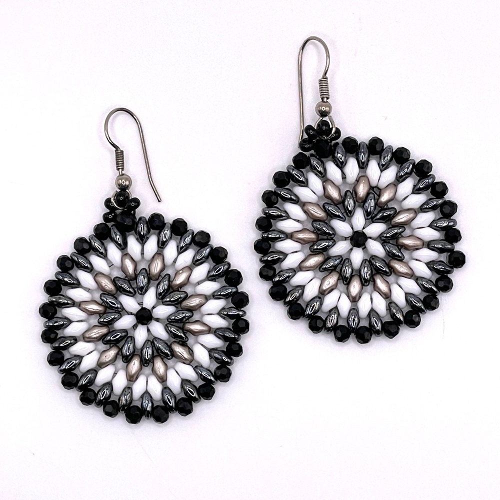 Czech Glass Bead Stitched Medallion Beaded Pierced Earrings